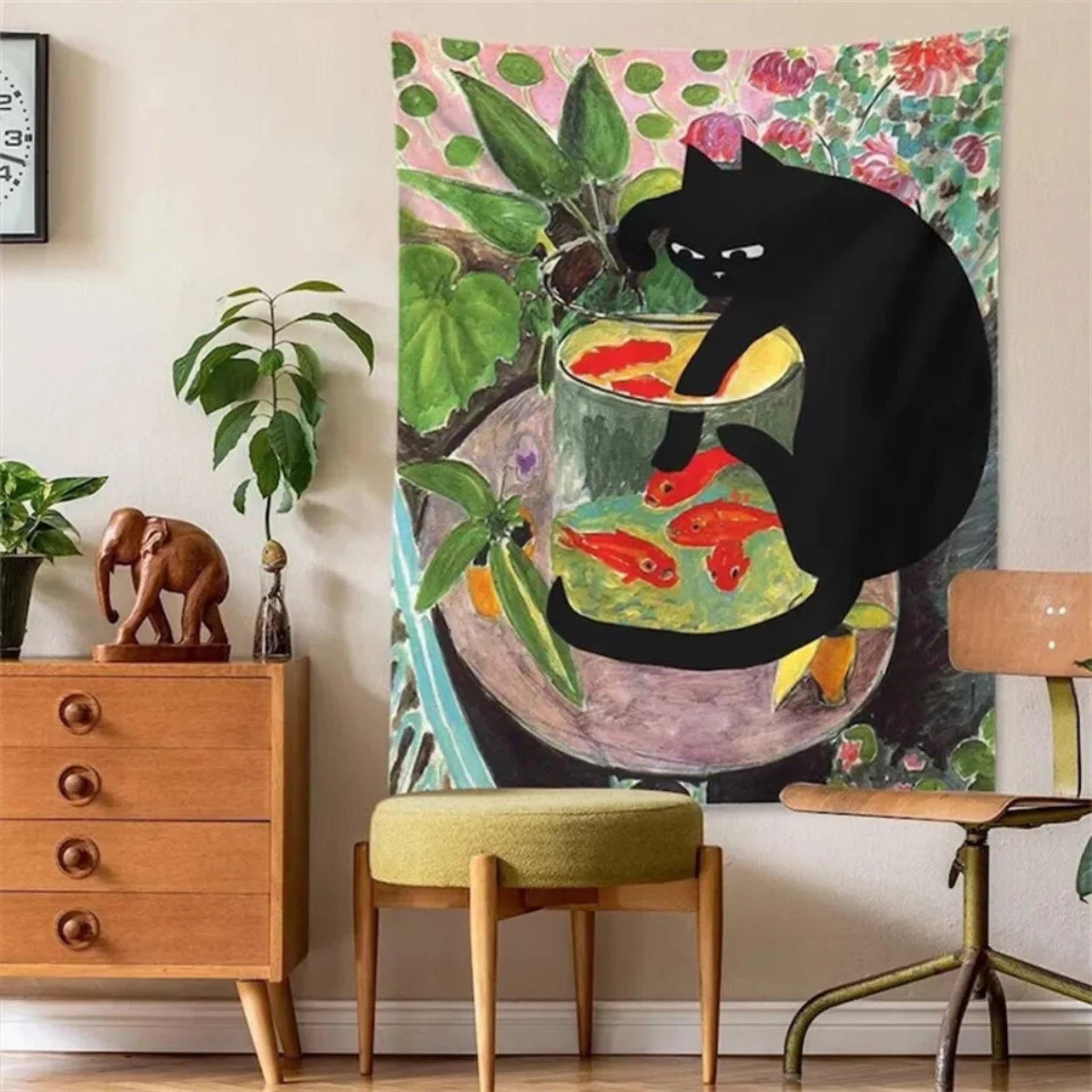 curious cat printed textile