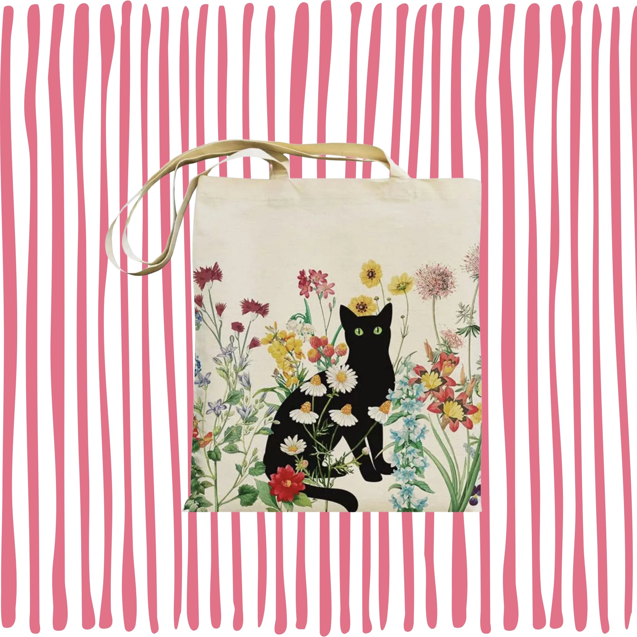 cat in bloom tote bag