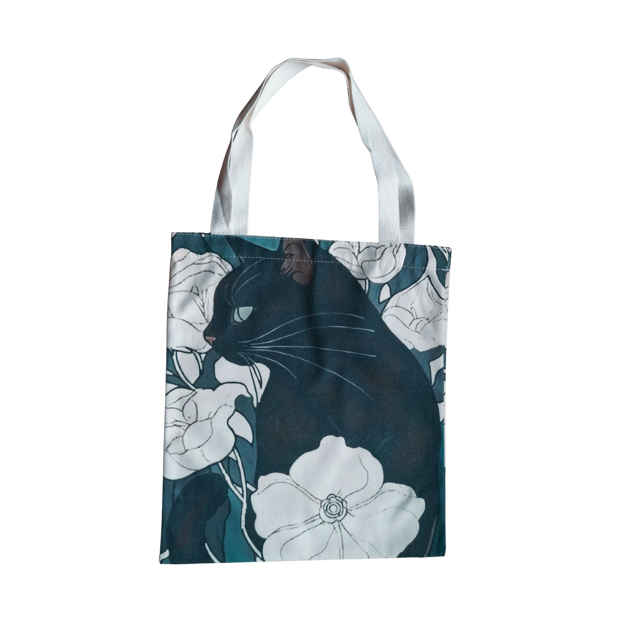 the moody cat floral tote bag