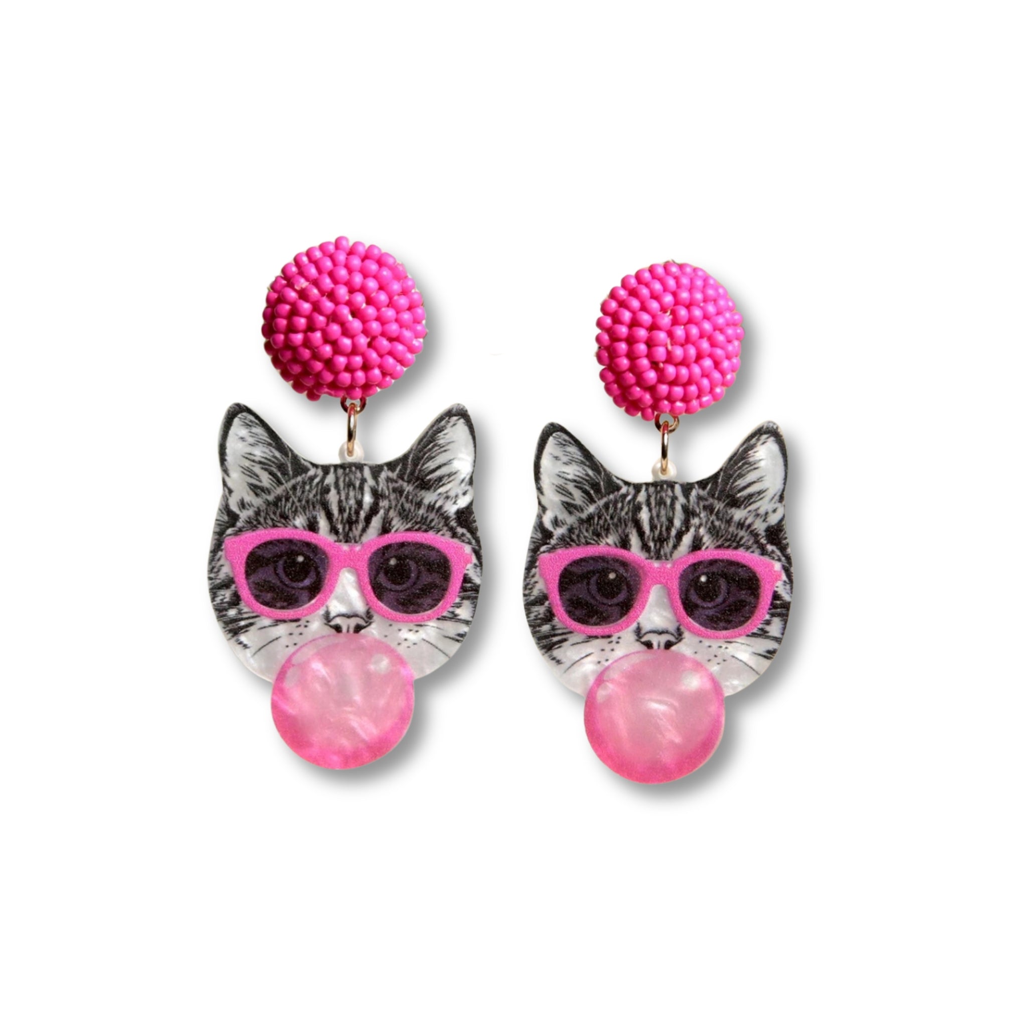 bubble gum cat earrings