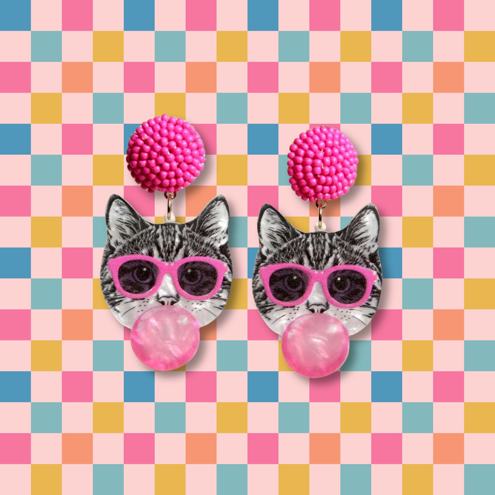 bubble gum cat earrings