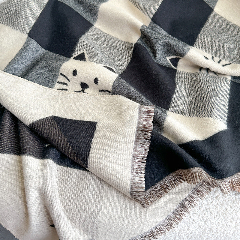 peeking cat checkered scarf