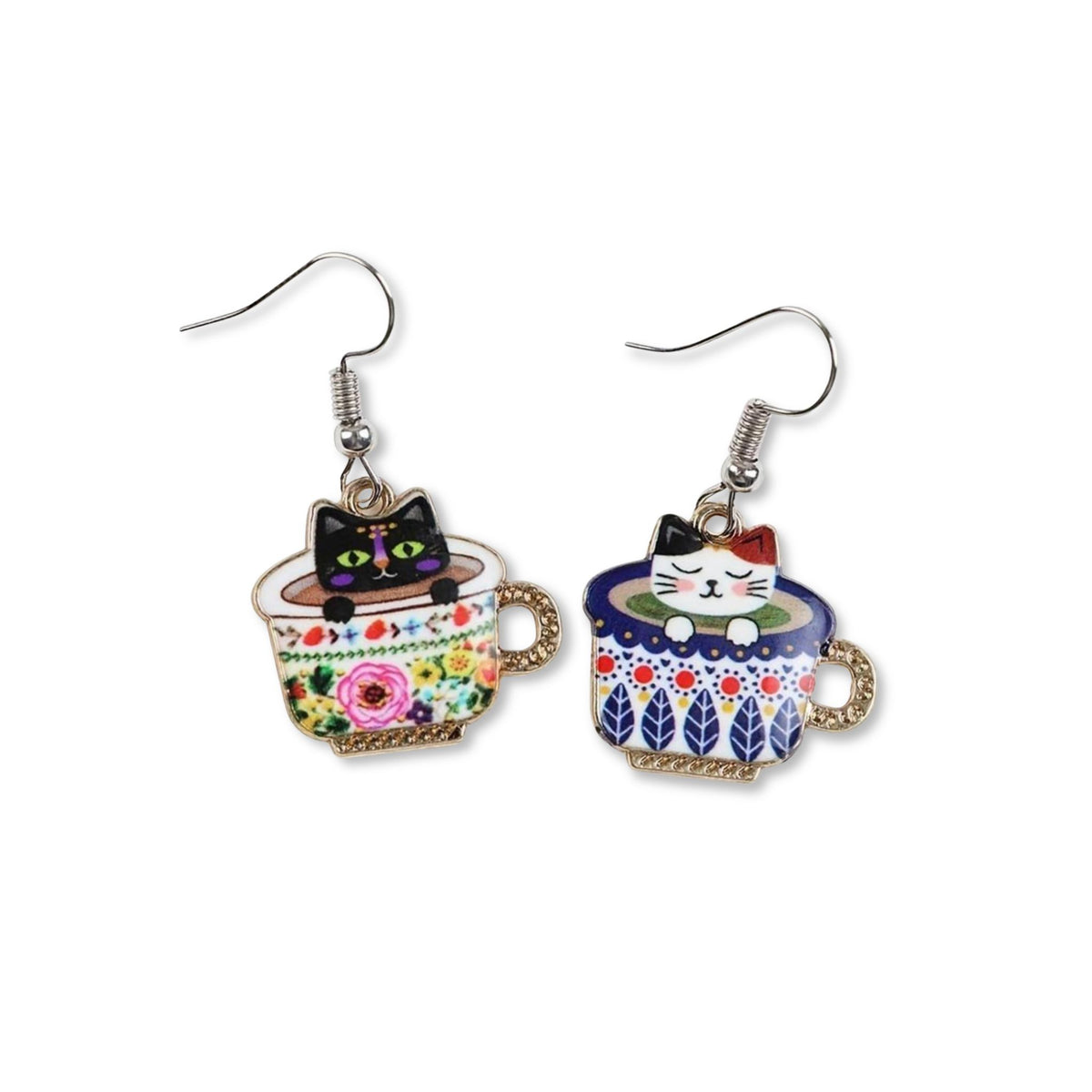 the tea time cat earrings