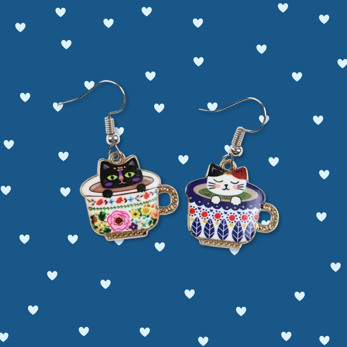 the tea time cat earrings