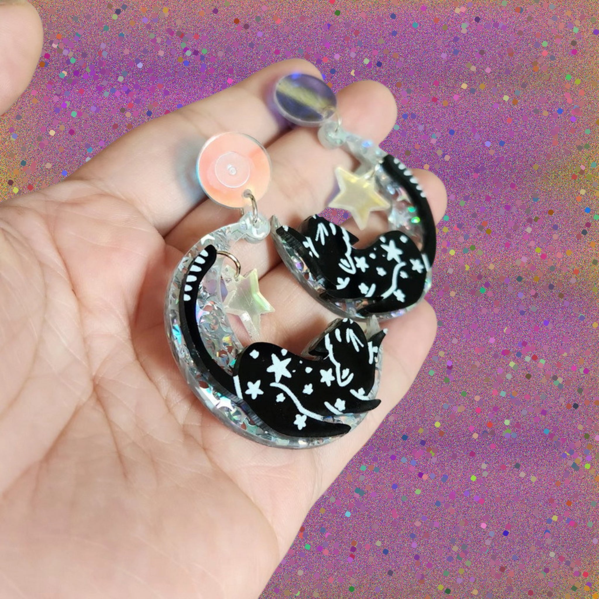 disco cat earrings
