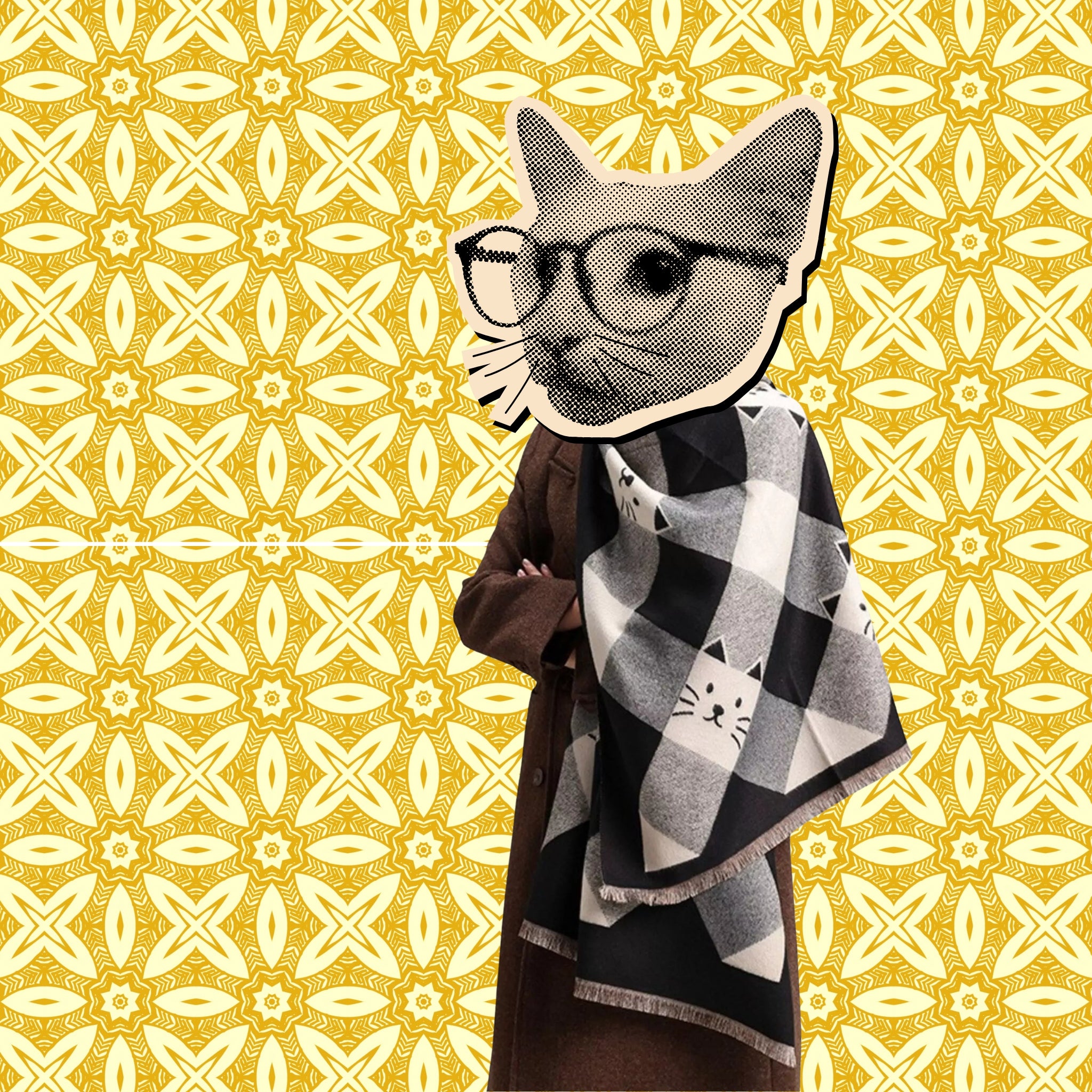 peeking cat checkered scarf