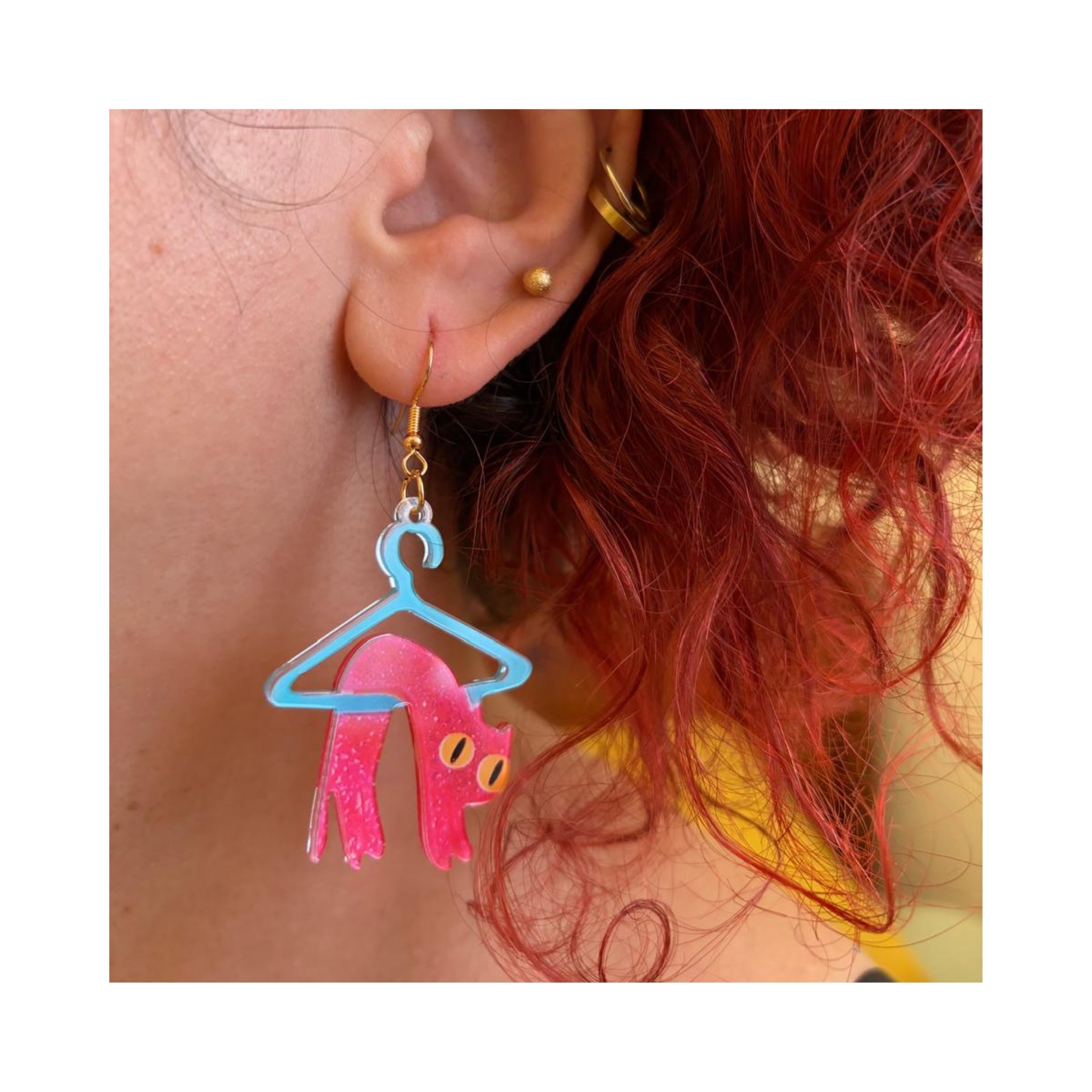 the hanging cat earrings