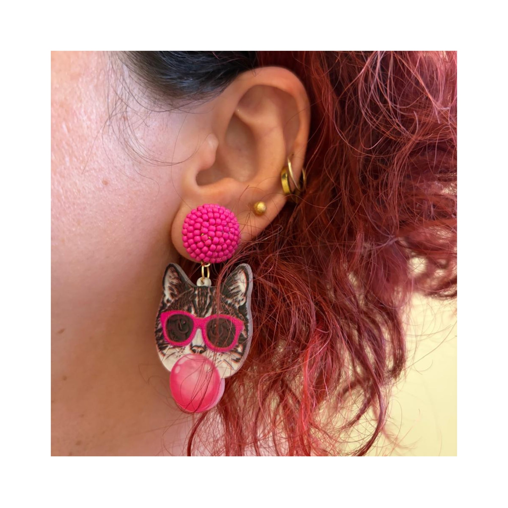 the bubble gum cat earrings
