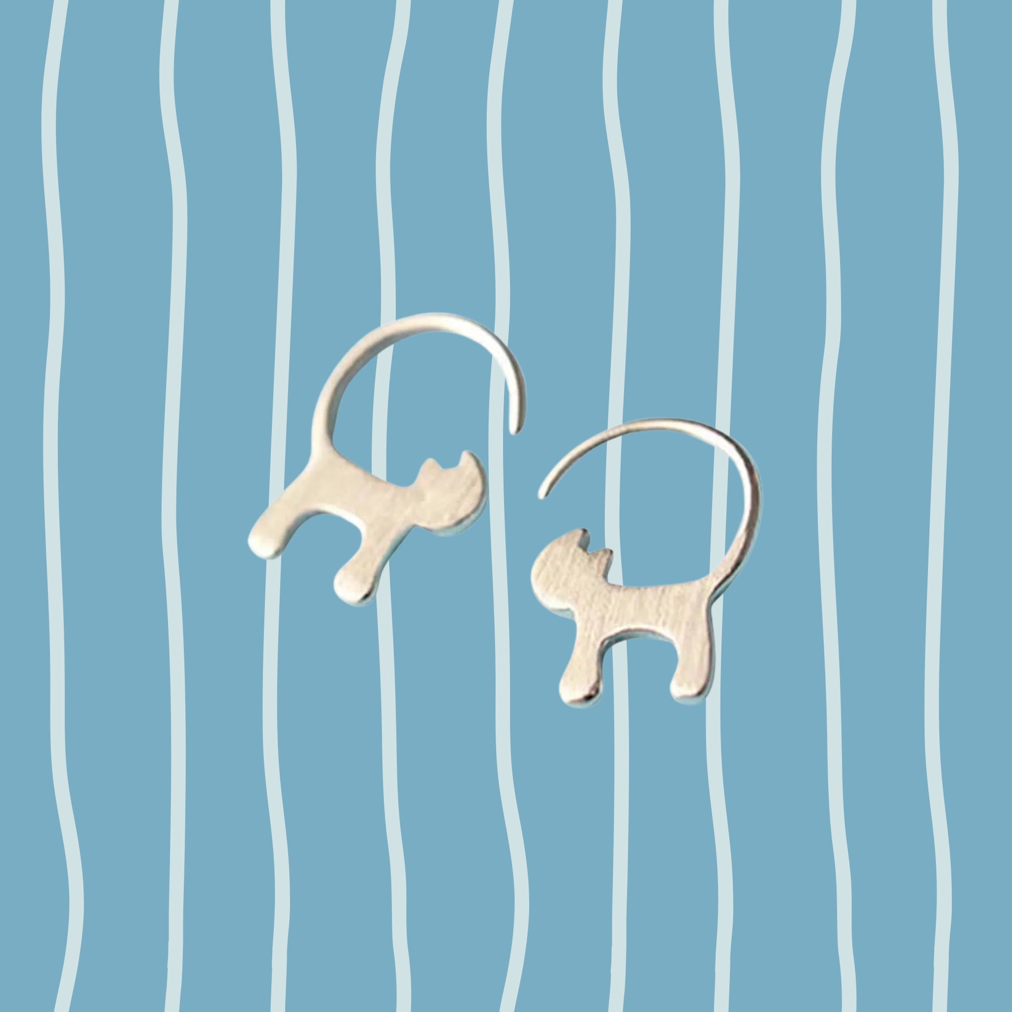 mini silver cat earrings