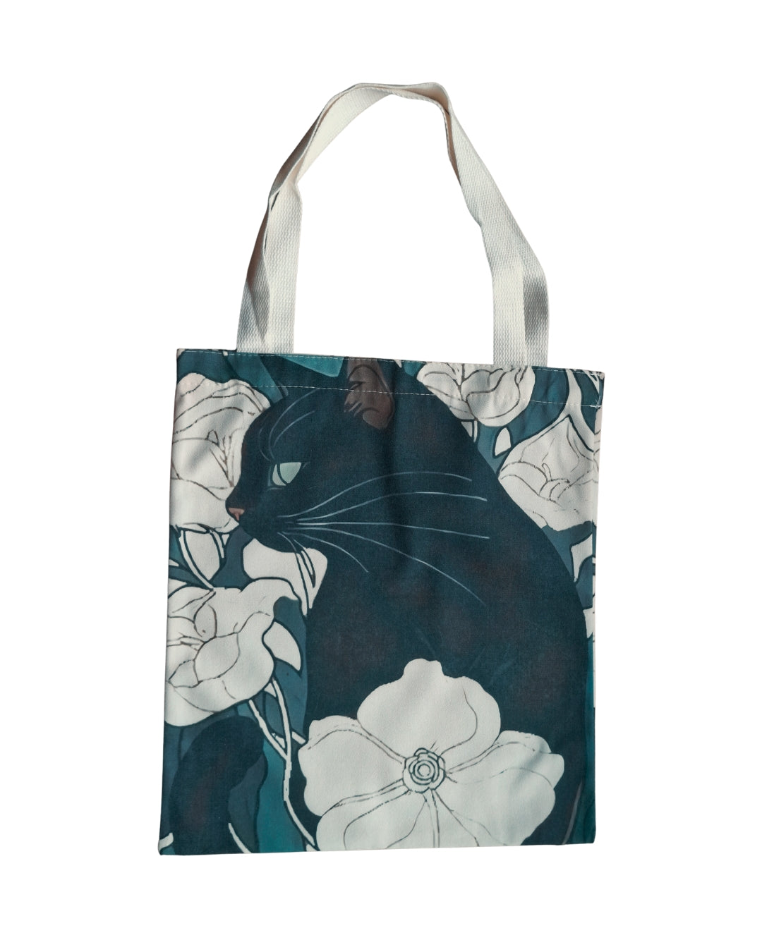 moody cat floral tote bag